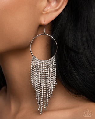 Streamlined Shimmer - White Earrings - Paparazzi Accessories