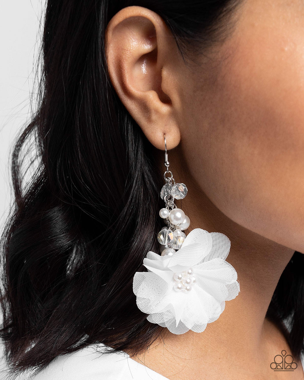 Fashionable Flower Girl - White Earrings - Paparazzi Accessories