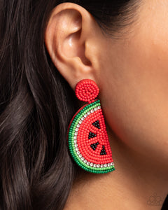 Watermelon Welcome - Red Post Earrings - Paparazzi Accessories