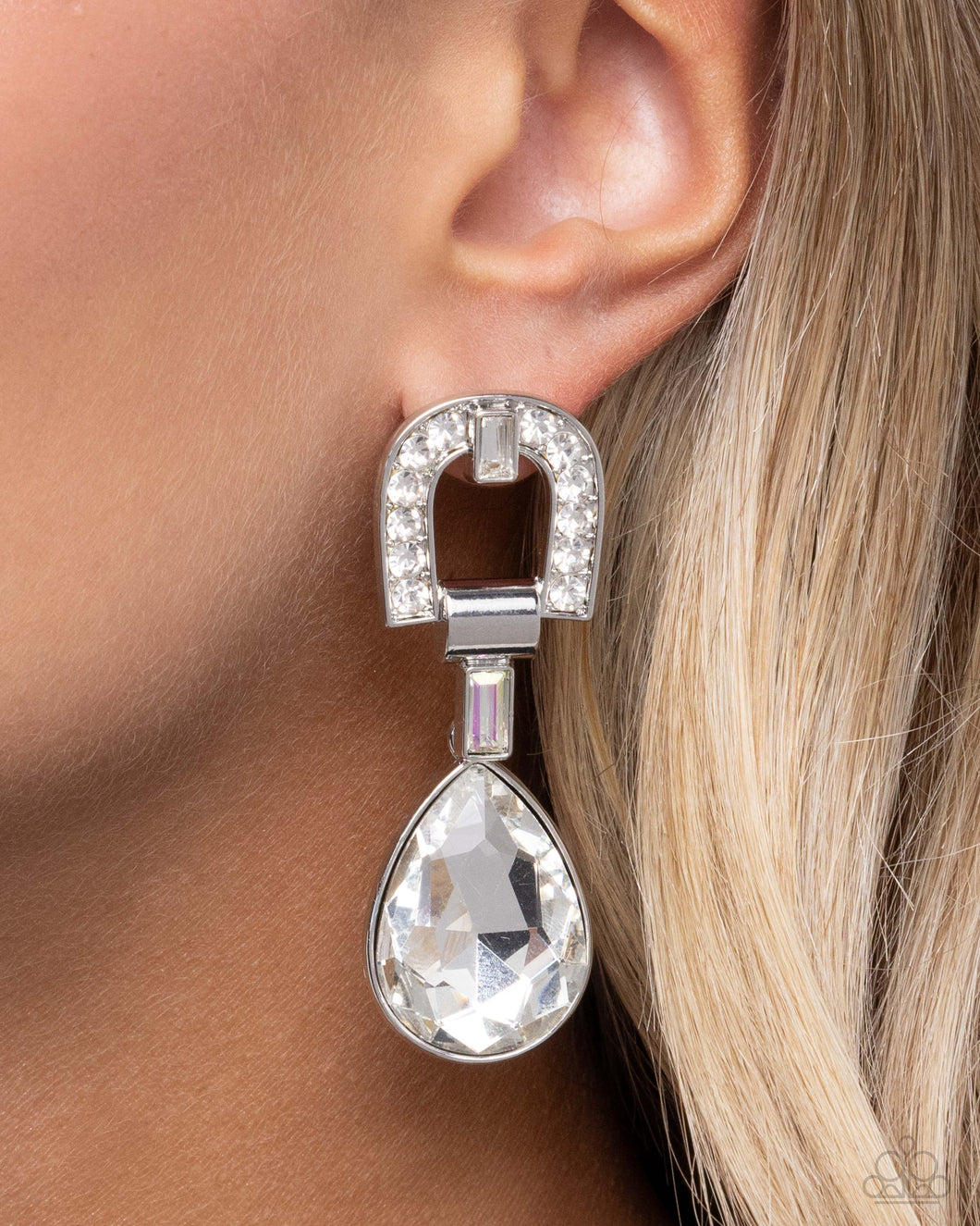 In ARCHING Order - White Post Earrings - Paparazzi Accessories