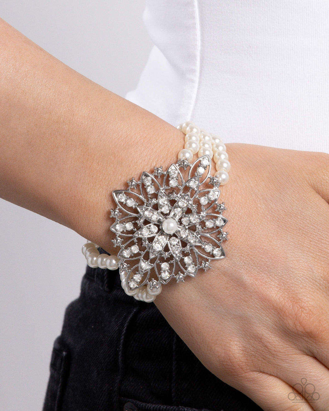 Flattering Florals - White Bracelet - Paparazzi Accessories