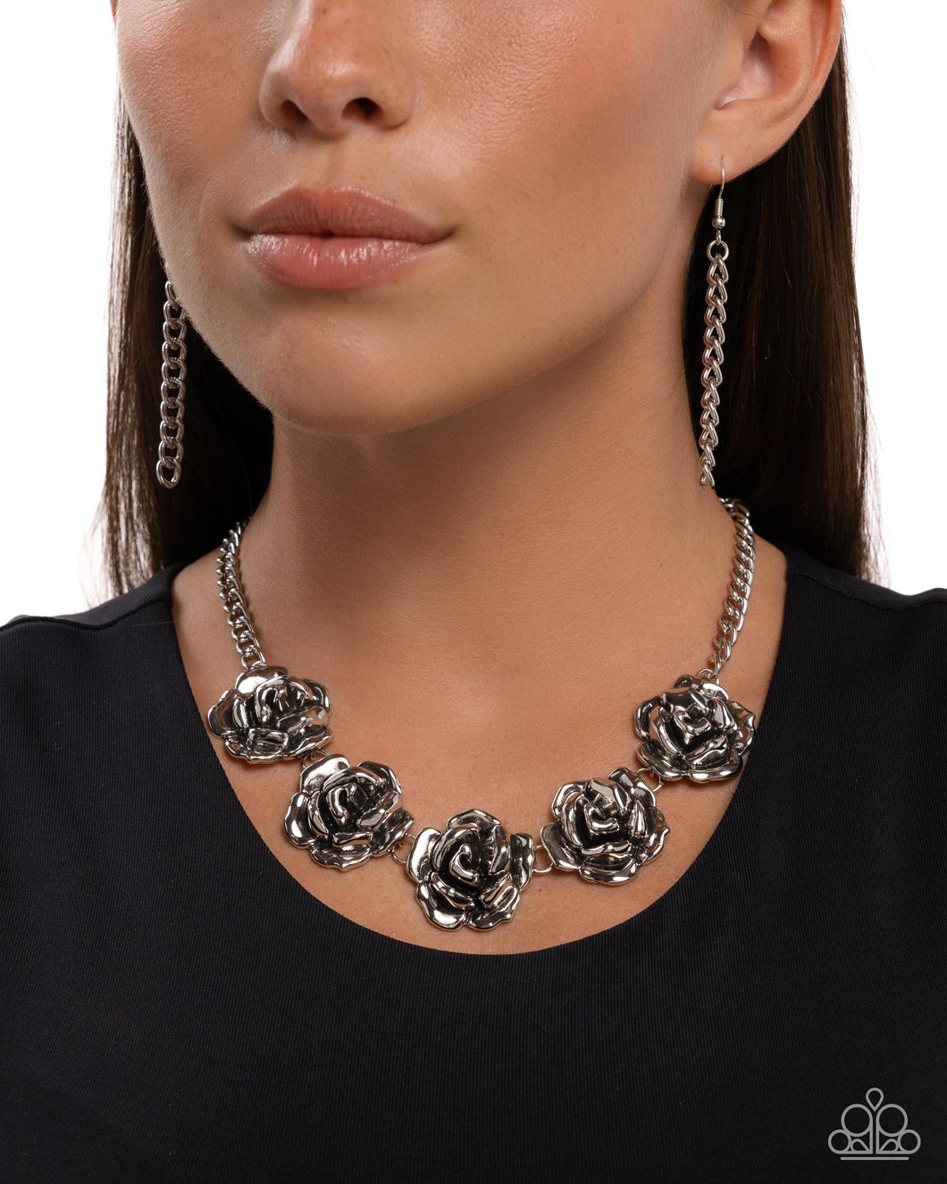 Refreshing Roses - Silver Necklace - Paparazzi Accessories