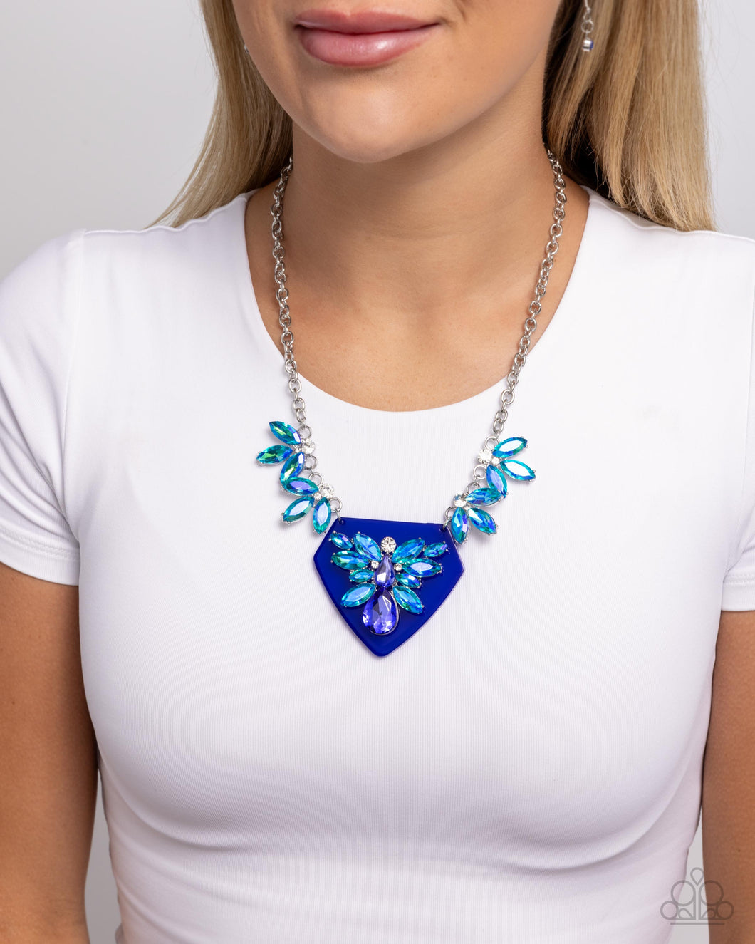 Scintillating Shield - Blue Necklace - Paparazzi Accessories