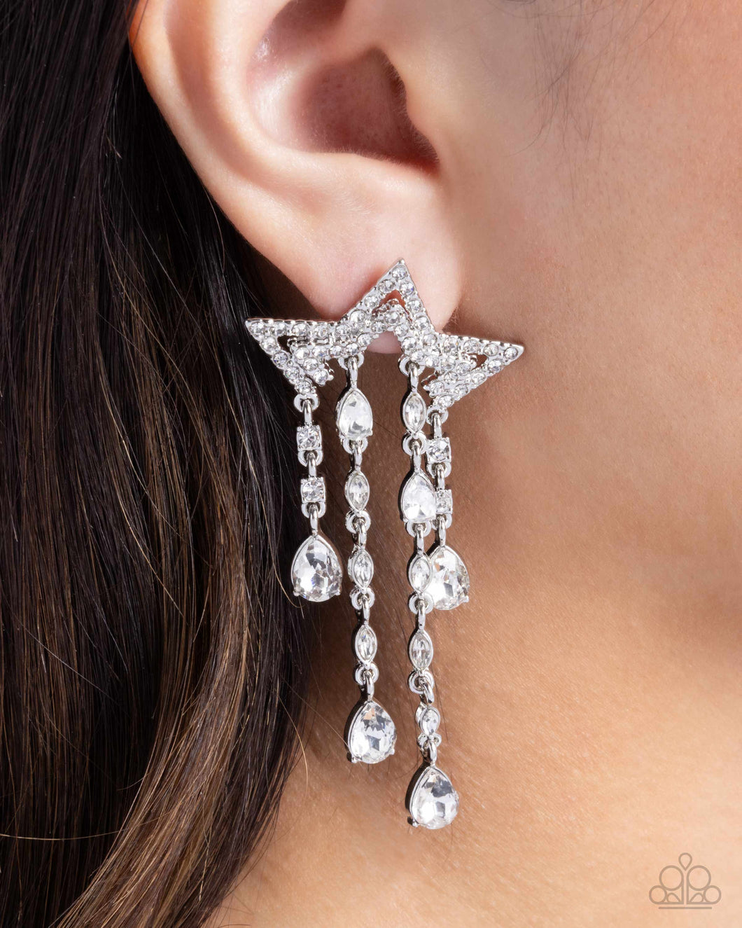 Stellar Scale - White Post Earrings - Paparazzi Accessories