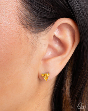 Triangular Twinkle - Yellow Post Earrings - Paparazzi Accessories