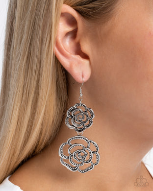 Reminiscent Rosette - Silver Earrings - Paparazzi Accessories