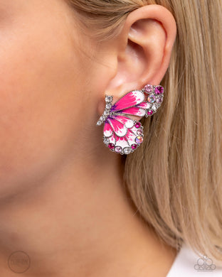 Decadent Descent - Pink Clip-On Earrings - Paparazzi Accessories