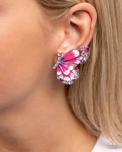 Decadent Descent - Pink Clip-On Earrings - Paparazzi Accessories