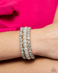 Grandiose Glitz - White Bracelet - Paparazzi Accessories