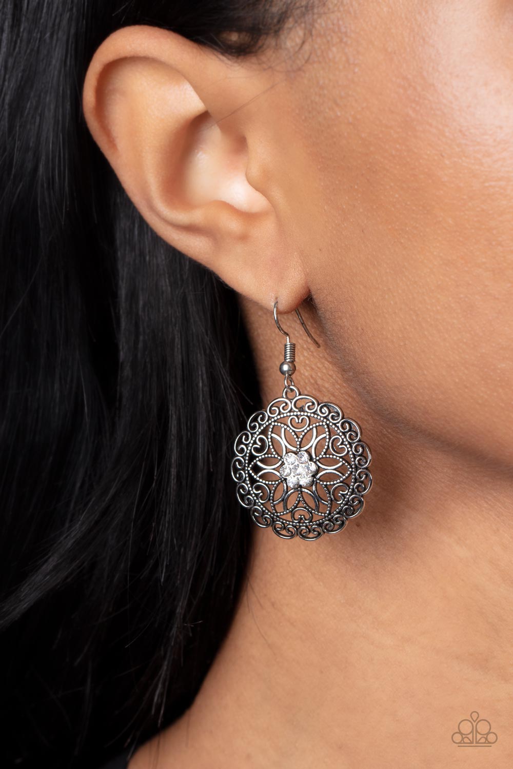 Flower Shop Sparkle - White Earrings - Paparazzi Accessories
