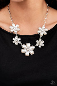 Fiercely Flowering - White Necklace - Paparazzi Accessories